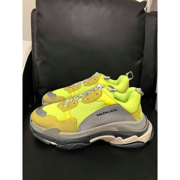 Balenciaga Triple S Sneaker Neon Yellow Grey Speed Flat Trainer 44 Mens US 11 - Picture 10 of 12